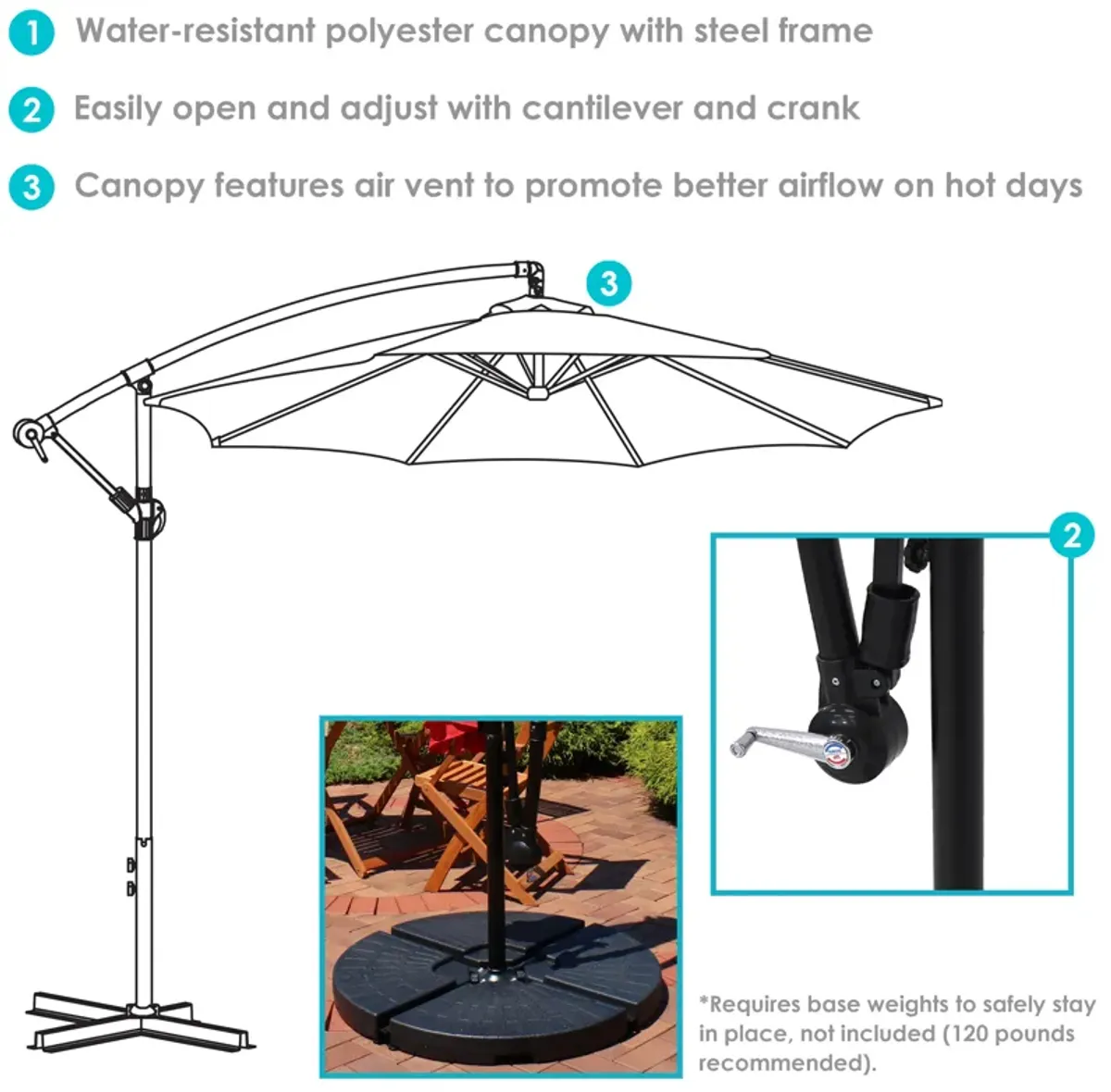 Sunnydaze 9' Cantilever Offset Patio Umbrella with Crank