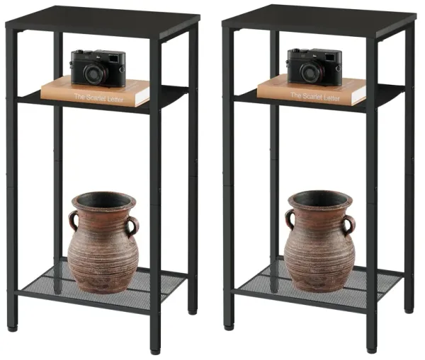 Hoctieon 2-Set 3 Tier End Table, Telephone Table Set of 2, Tall Side Table with Storage Set of 2, Small Nightstand for Small Spa