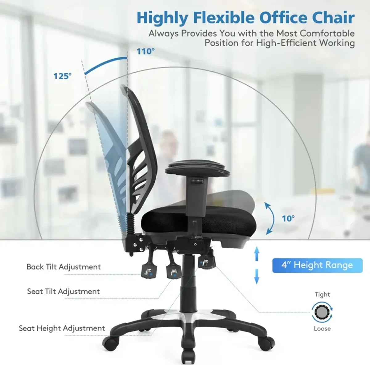 Ergonomic Mesh Office Chair with Adjustable Back Height and Armrests