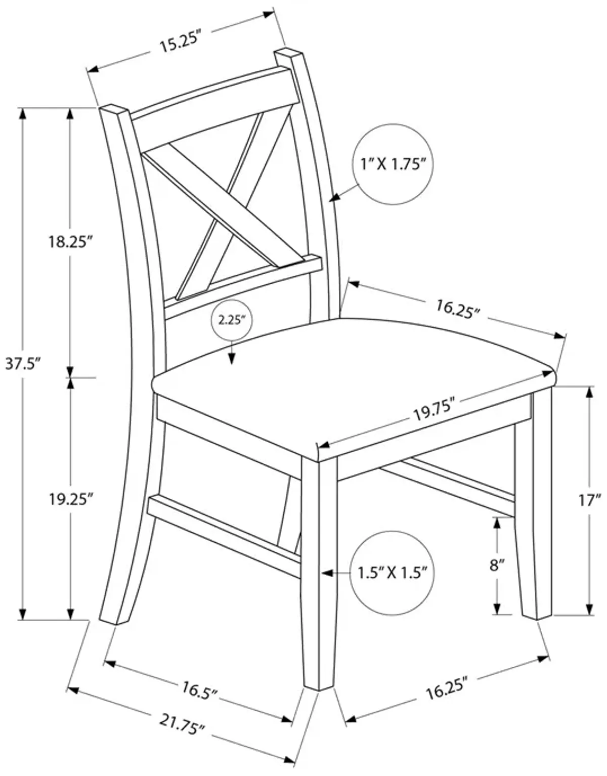 Monarch Specialties I 1333 -  Dining Chair, 37" Height, Set Of 2, Dining Room, Kitchen, Side, Upholstered, Brown Solid Wood, Brown Leather Look, Transitional