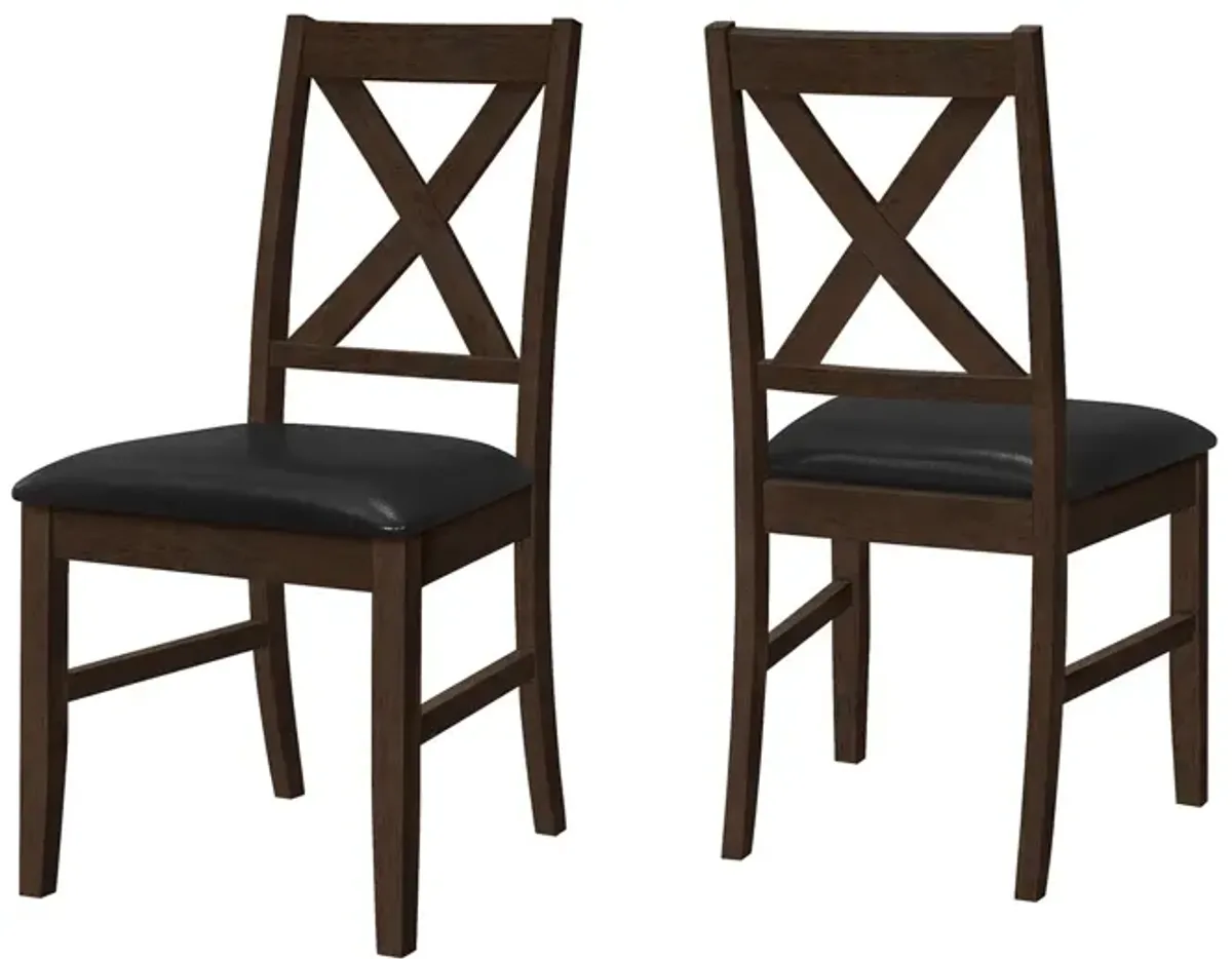 Monarch Specialties I 1333 -  Dining Chair, 37" Height, Set Of 2, Dining Room, Kitchen, Side, Upholstered, Brown Solid Wood, Brown Leather Look, Transitional