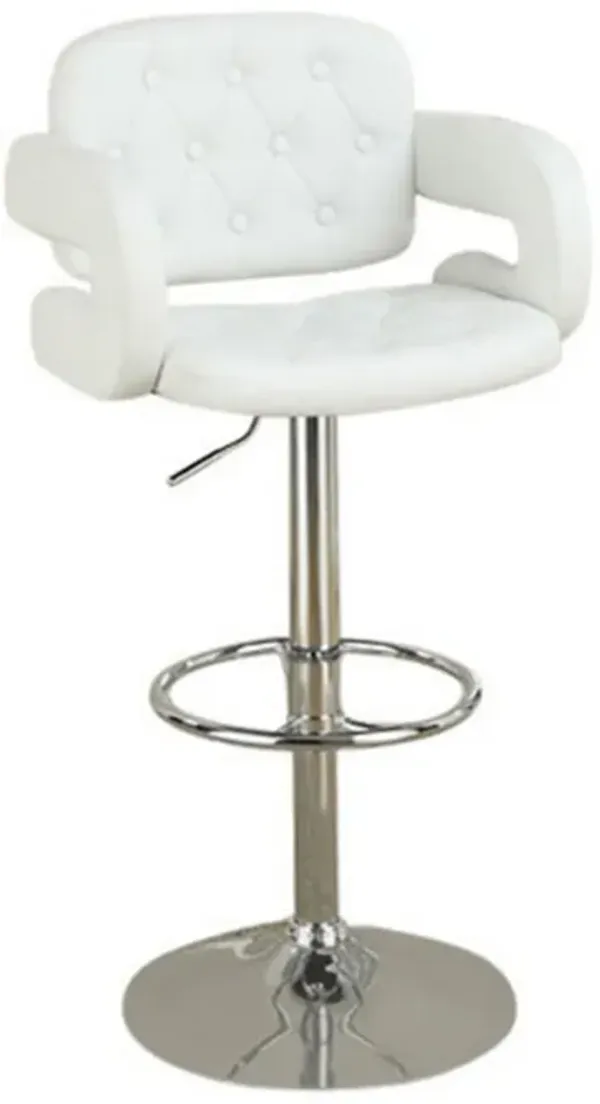 Chair Style Barstool With Tufted Seat And Back White And Silver-Benzara
