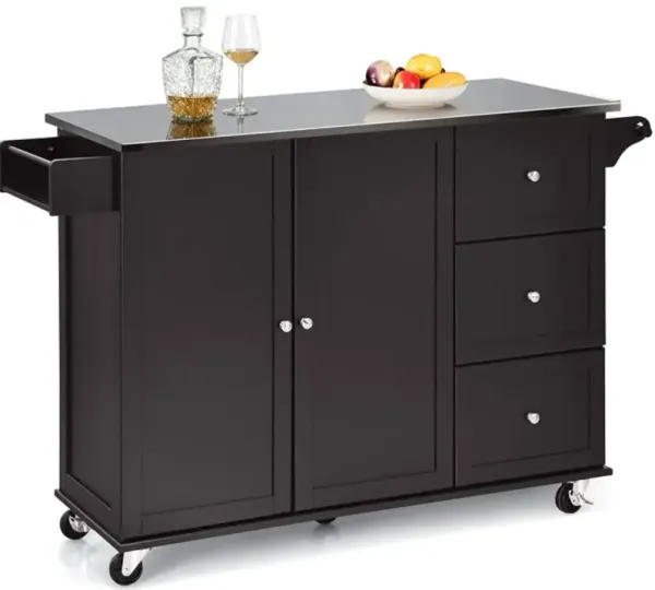 Kitchen Island 2-Door Storage Cabinet with Drawers and Stainless Steel Top