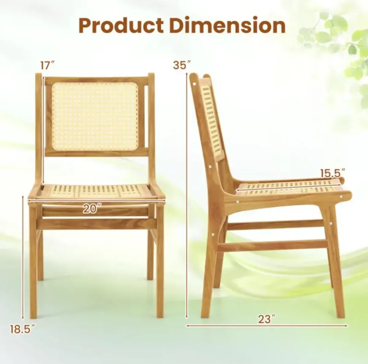 Hivvago Rattan Dining Chair with Natural Cane Woven Backrest and Teak Wood Frame