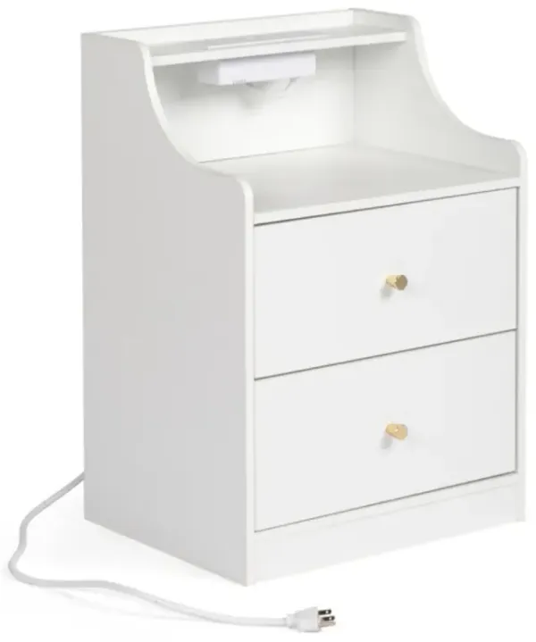 Nightstand with Gold Handles 2 Drawers Wireless Charging and USB Outlets