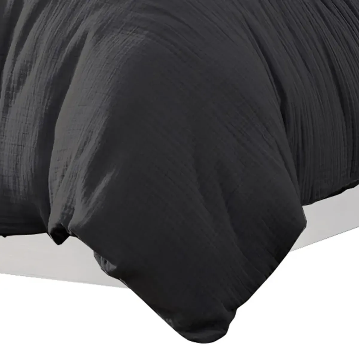 Uvi 3 Piece King Comforter Set, Cotton, Natural Crinkled Texture, Graphite - Benzara