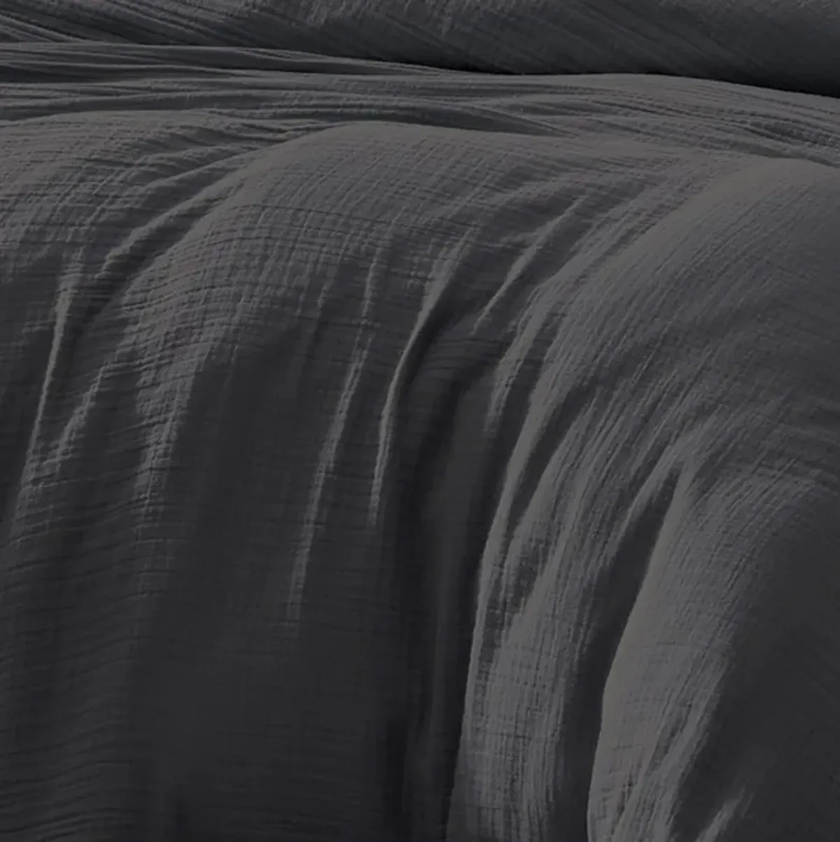 Uvi 3 Piece King Comforter Set, Cotton, Natural Crinkled Texture, Graphite - Benzara