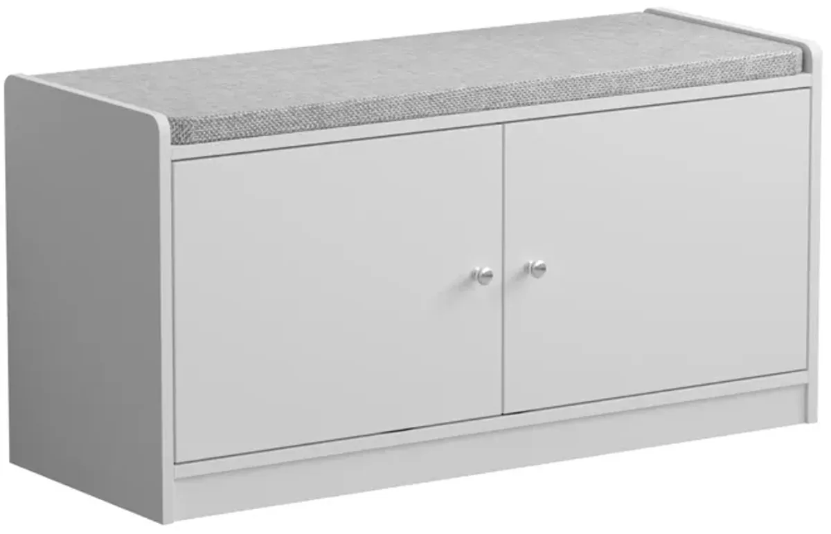 35.8 in. W x 18.1 in. H 8-Pair Shoes White Wood Shoe Storage Bench with 2 Doors and 4-Shelves Storage Compartment