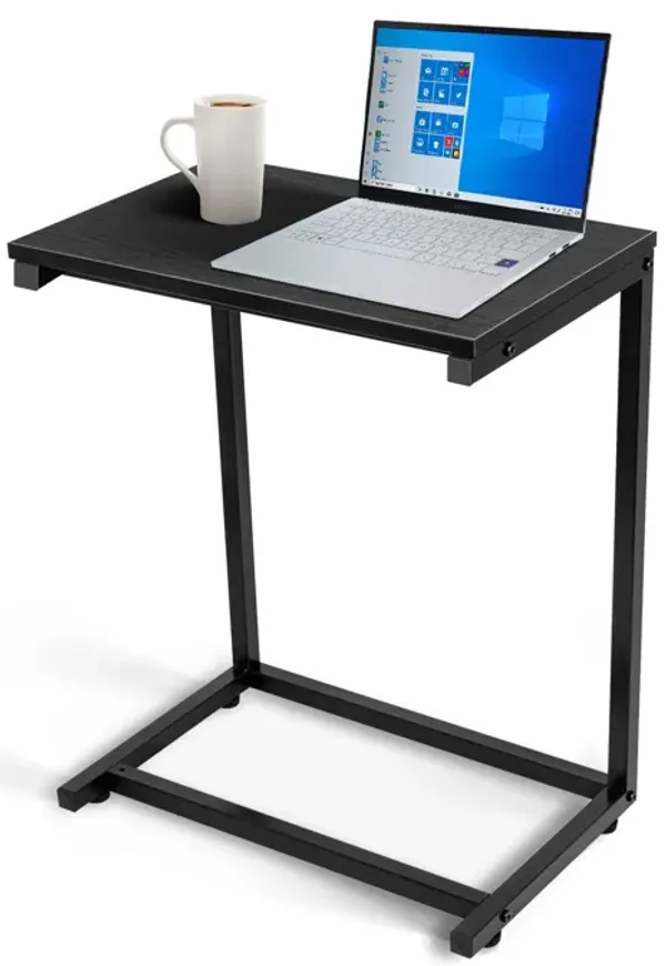 C Shaped Sofa Side End Table With Hardwood Surface, 13.75 D X 21.75 W X 27