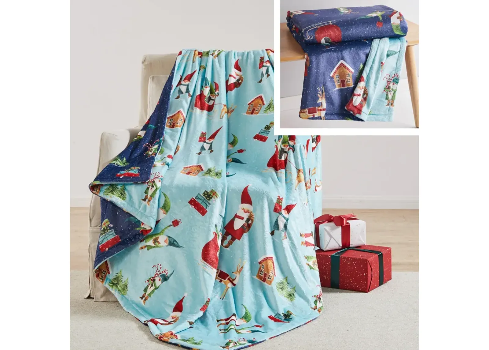 Gnome for the Holidays Mint Reversible Blanket - Levtex Home