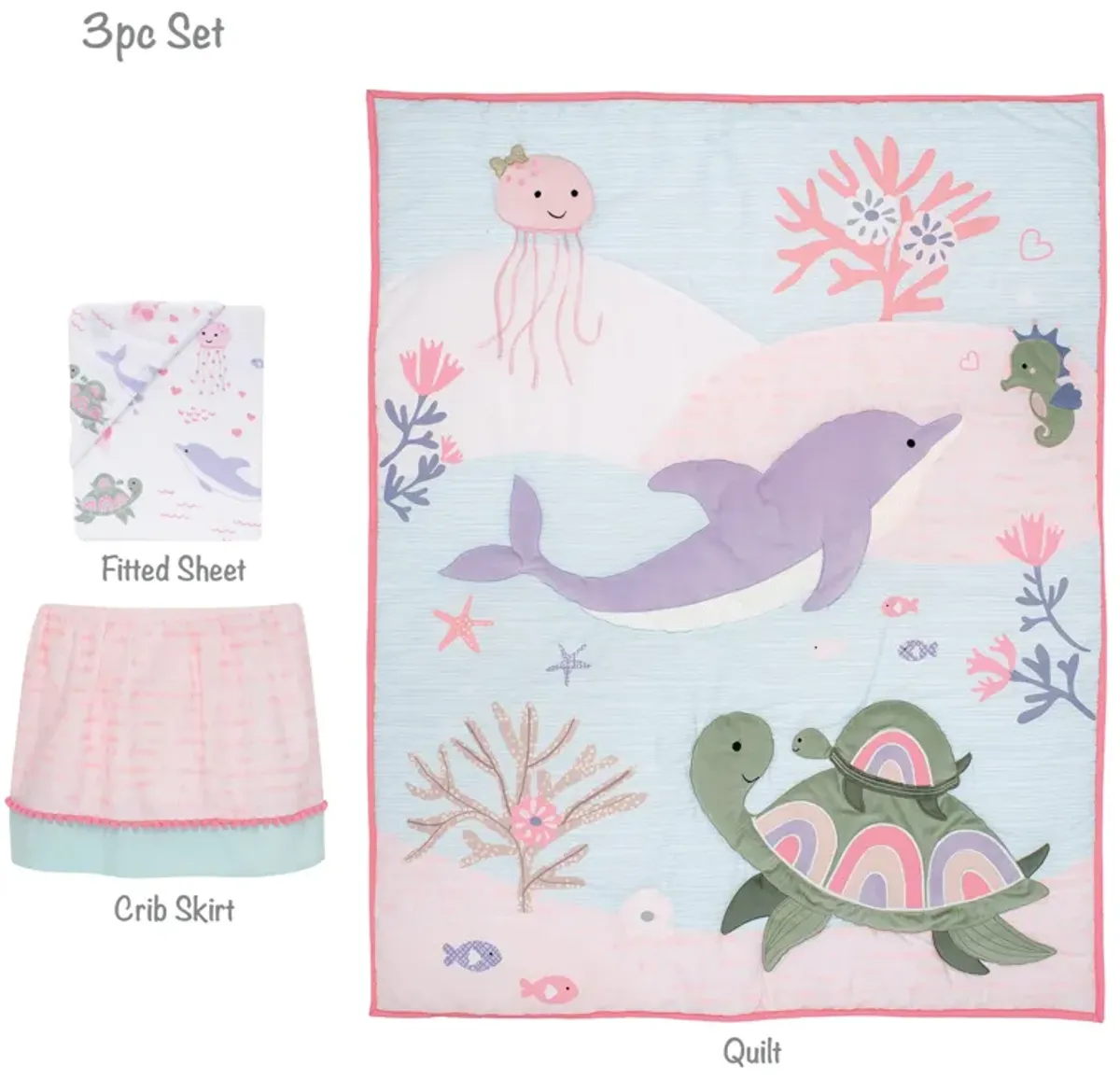 Lambs & Ivy Sea Dreams 3-Piece Dolphin/Turtle Nautical Baby Crib Bedding Set