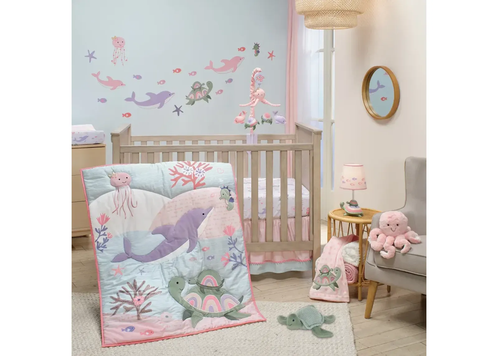 Lambs & Ivy Sea Dreams 3-Piece Dolphin/Turtle Nautical Baby Crib Bedding Set