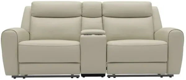 Cobe Manual Recliner Loveseat, 41 Inch, Center Console, Grain Beige Leather