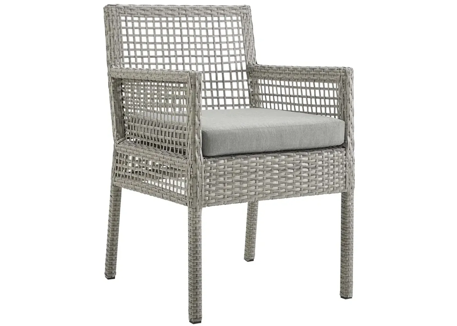 Modway Aura Wicker Rattan Outdoor Patio Dining Arm Chair with Cushion in Gray Gray