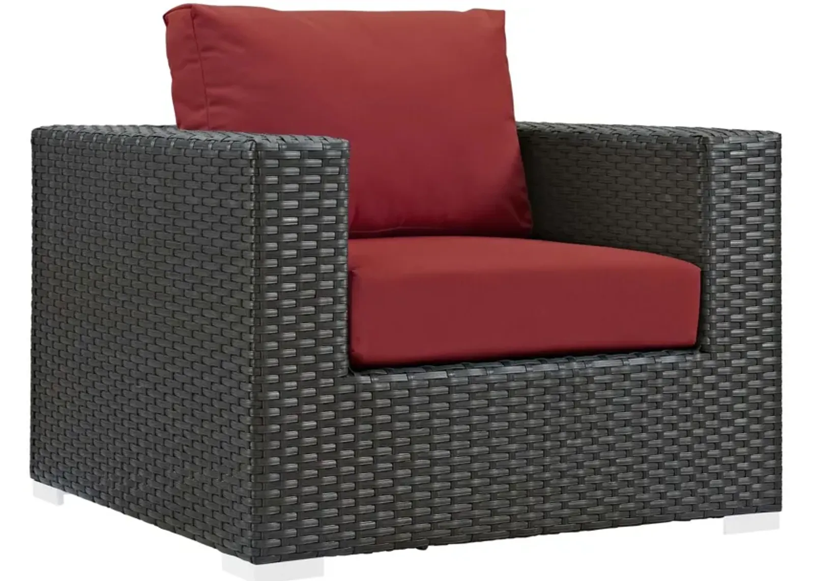 Modway EEI-1850-CHC-RED Sojourn Wicker Rattan Outdoor Patio Sunbrella Fabric Armchair in Canvas Red