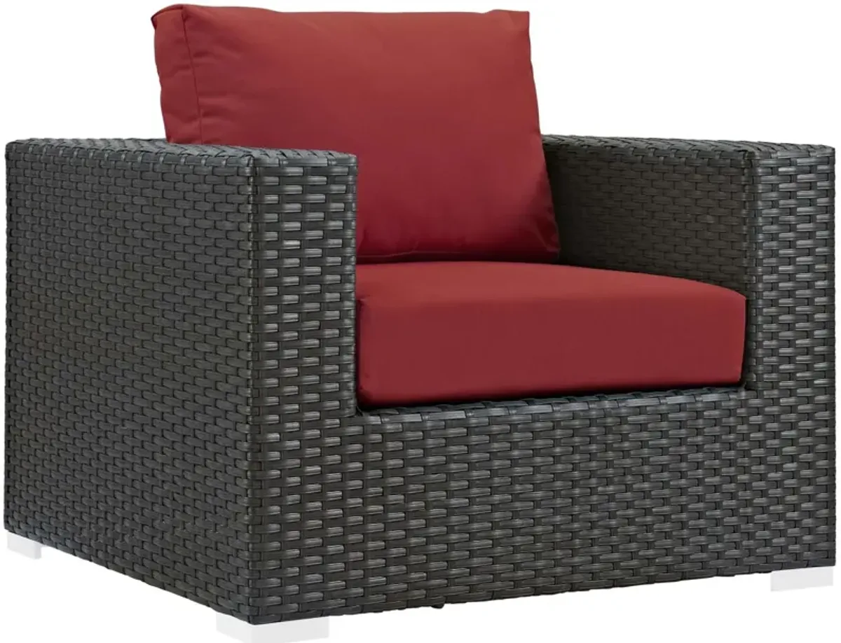 Modway EEI-1850-CHC-RED Sojourn Wicker Rattan Outdoor Patio Sunbrella Fabric Armchair in Canvas Red