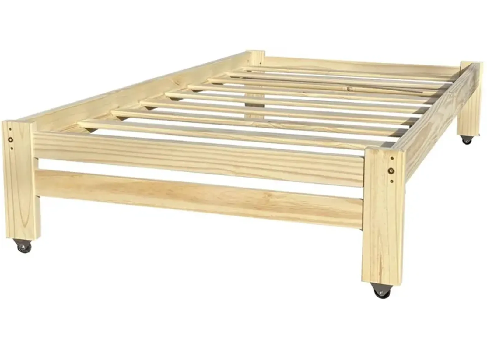 Hivvago Twin Unfinished Solid Wood Platform Bed Frame with Casters Wheels