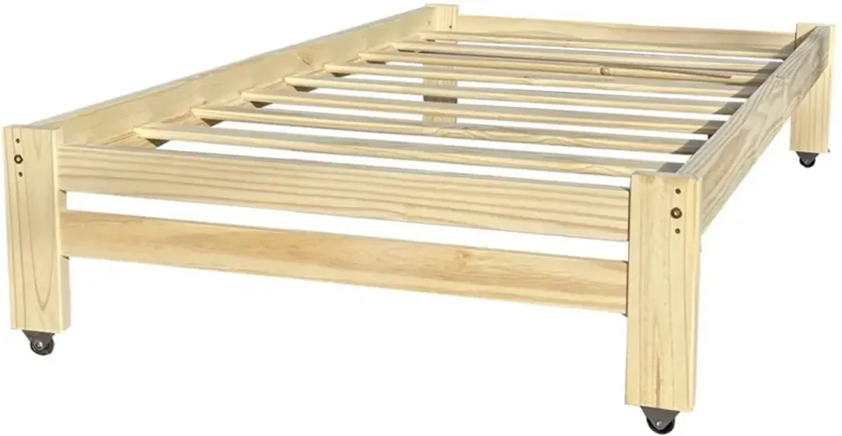 Hivvago Twin Unfinished Solid Wood Platform Bed Frame with Casters Wheels