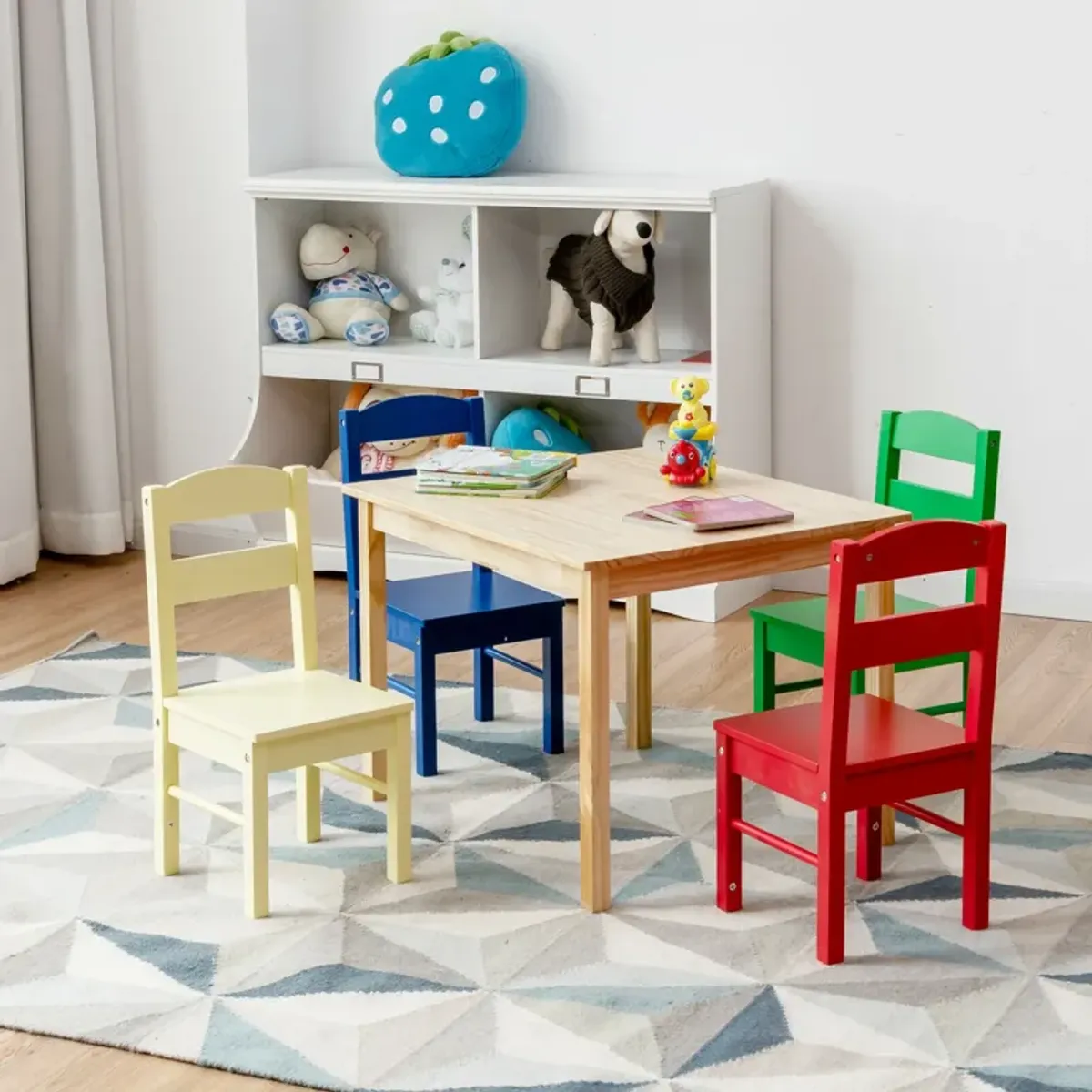 5 pcs Kids Pine Wood Table Chair Set