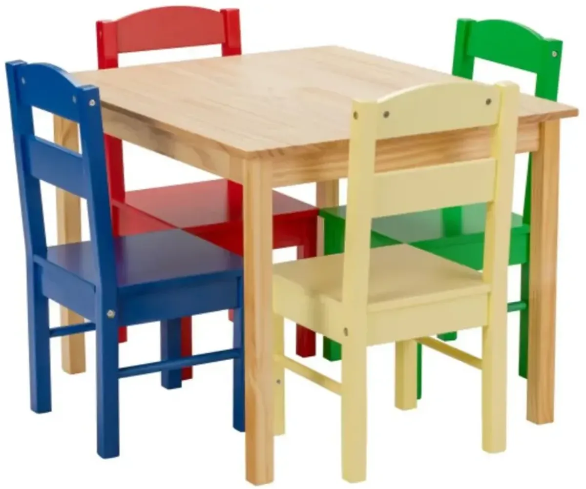 5 pcs Kids Pine Wood Table Chair Set