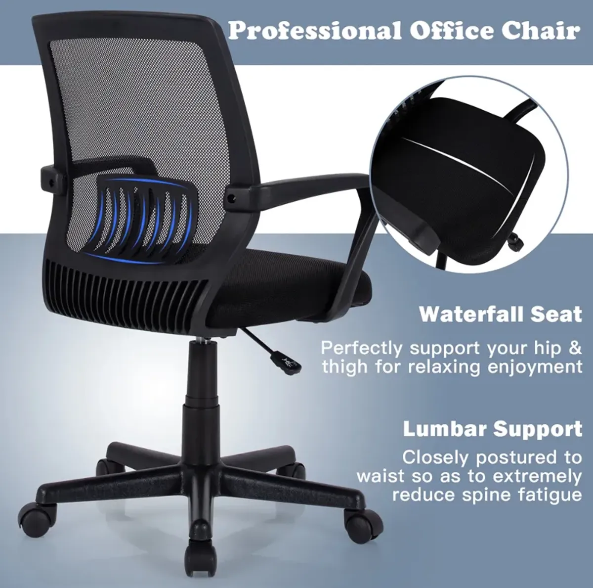 Costway Mesh Office Chair  Height Adjustable Executive Chair w/ Lumbar Support