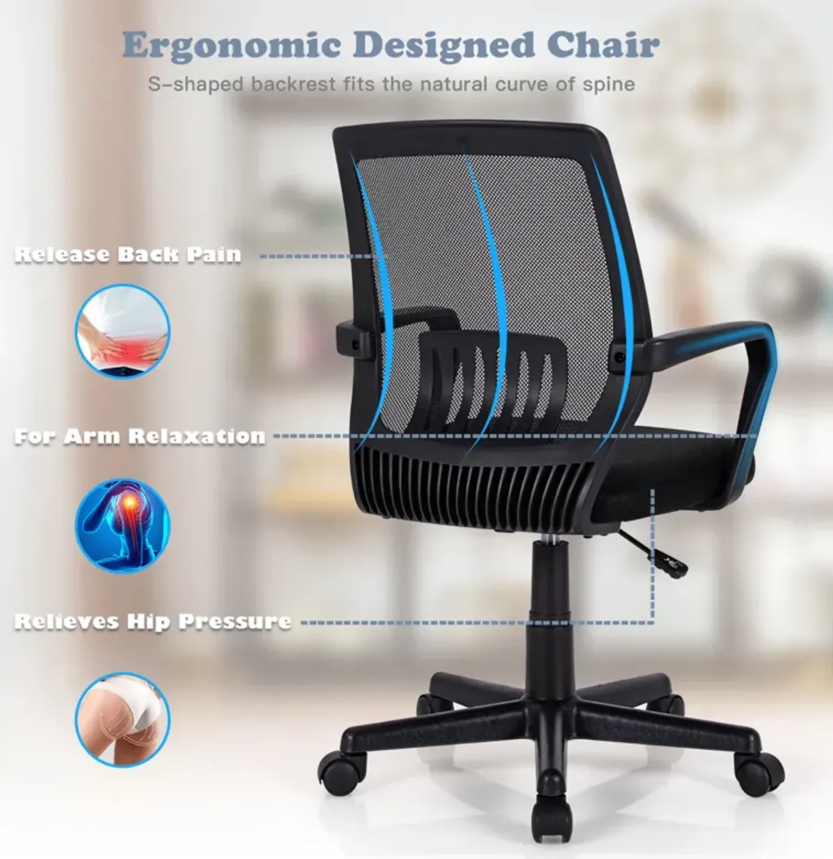 Costway Mesh Office Chair  Height Adjustable Executive Chair w/ Lumbar Support