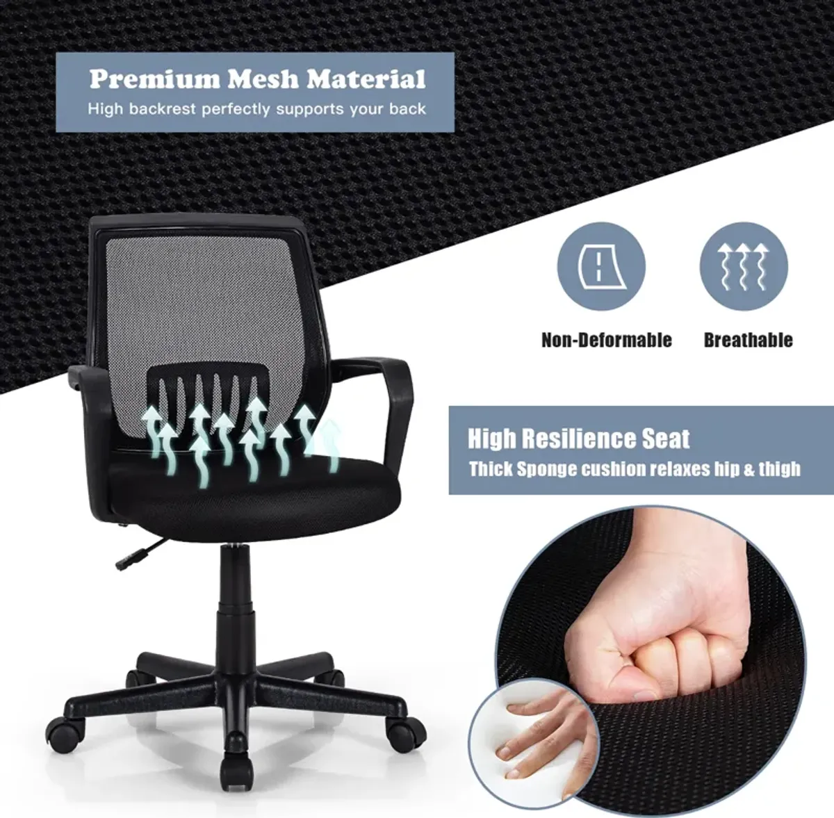 Costway Mesh Office Chair  Height Adjustable Executive Chair w/ Lumbar Support