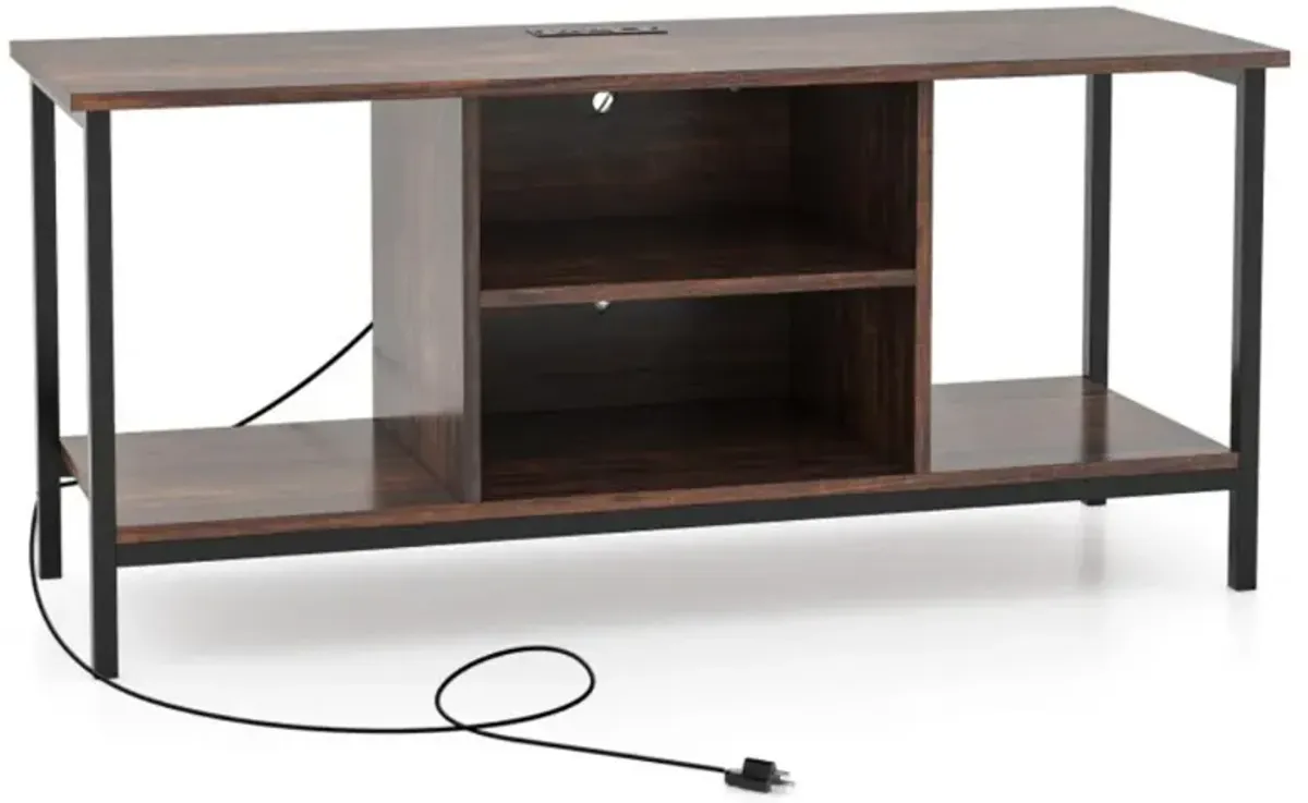 Hivvago TV Stand Entertainment Center with Open Storage Shelves and Power Outlets to 50 Inches-Rustic Brown