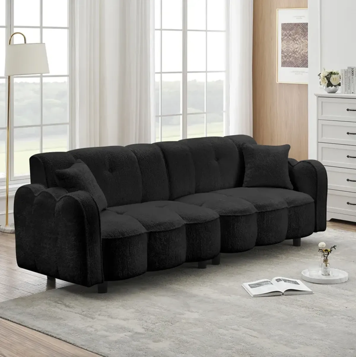 Merax Contemporary Velvet Sofa with 2 Pillows