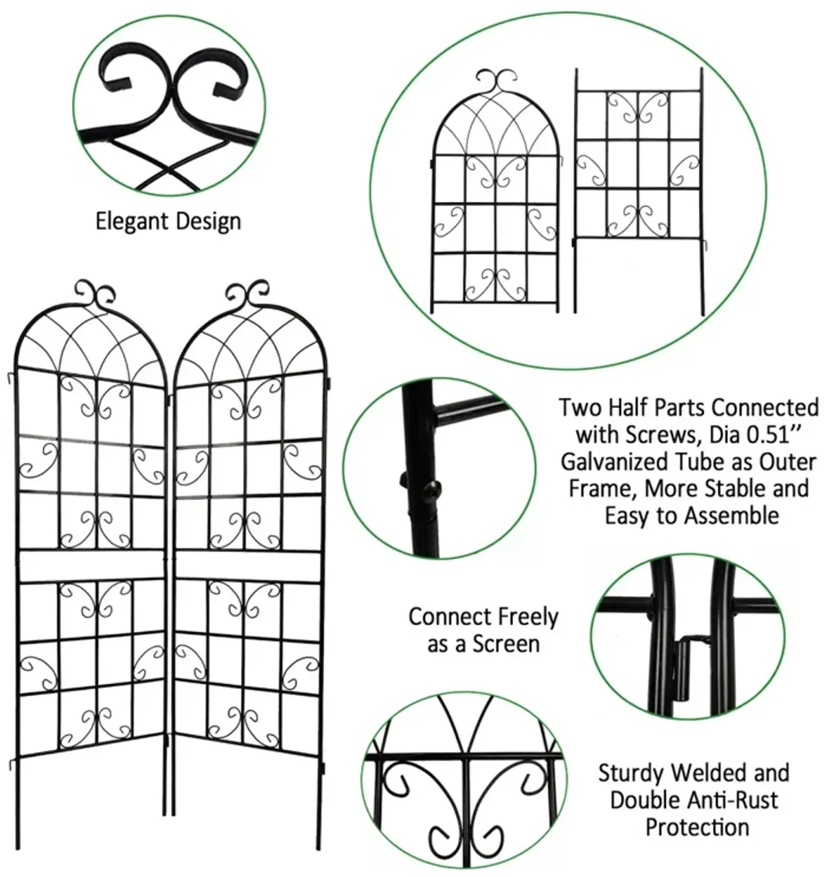 Metal Garden Trellis 71" x 19.7" for Climbing Plants