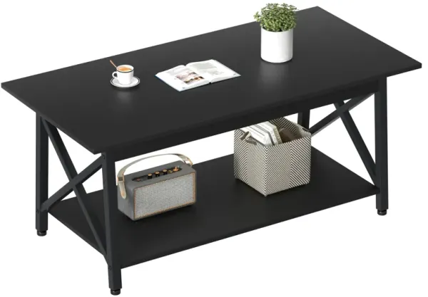 GreenForest Coffee Table with Storage, 39inch Modern Coffee Tables for Living Room, X-Frame Design Farmhouse Black Coffee Table
