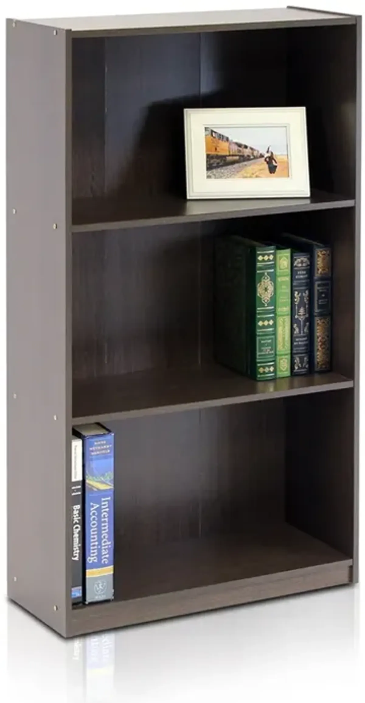 Basic 3-Tier Bookcase Storage Shelves,Dark Brown