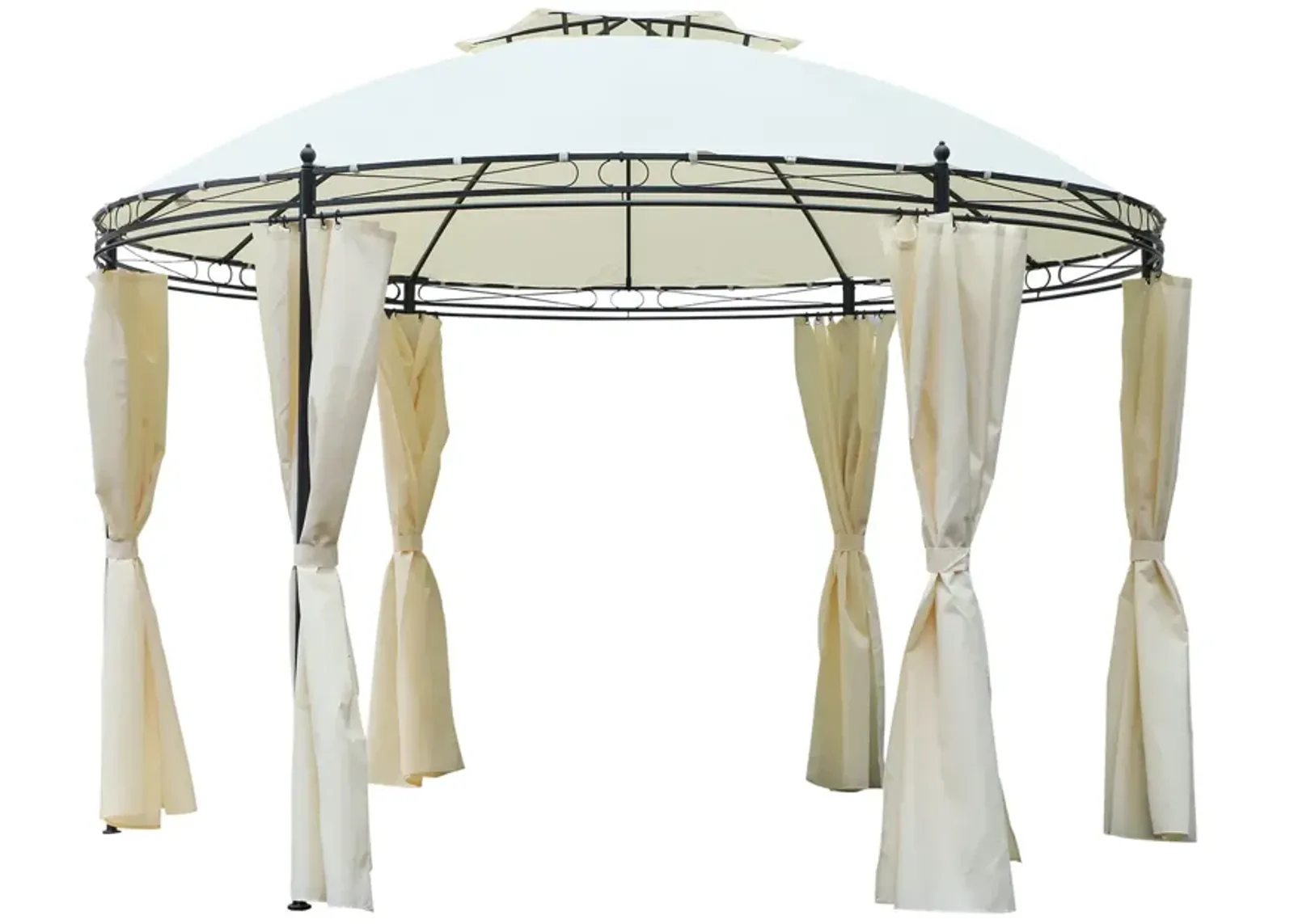 Cream Outdoor Oasis: 11.5' Round Steel Gazebo with Double Roof & Curtains