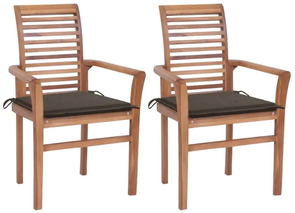 vidaXL Dining Chairs 2 pcs with Taupe Cushions Solid Teak Wood