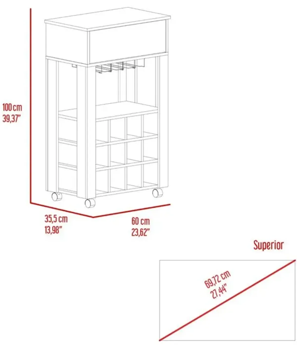 Bar Cart Bayamon, Living Room, Light Gray