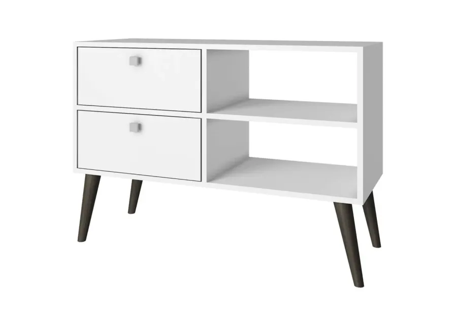 White Grey Wood Modern Classic Mid-Century Style TV Stand Entertainment Center