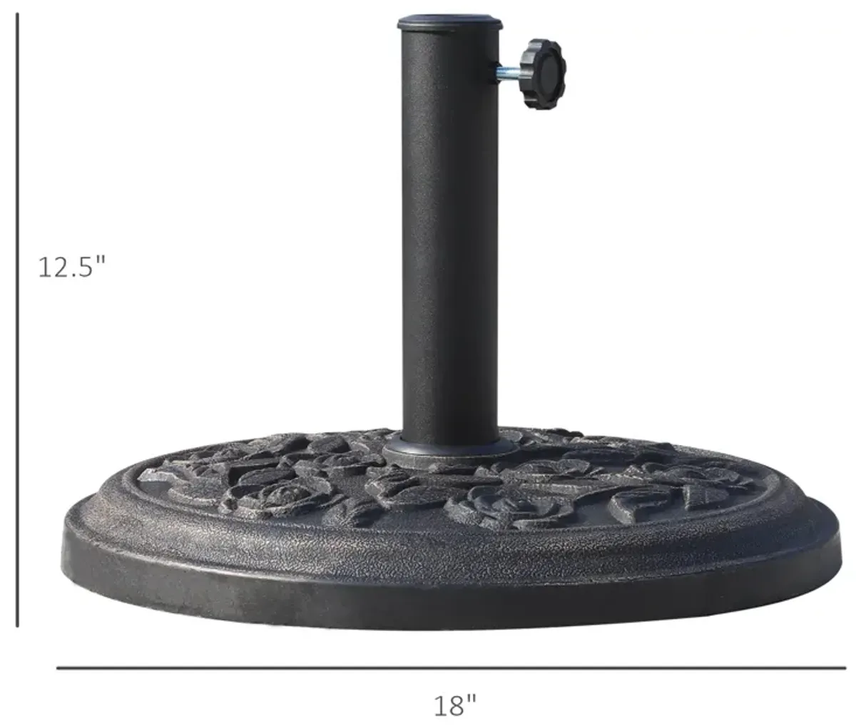 Bronze Umbrella Base: 18" Round Resin Stand with Rose Pattern for 1.5", 1.89" Poles