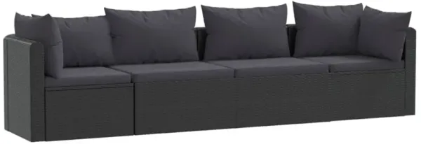 4pc Outdoor Modular Sofa Set, Black Woven Poly Rattan and Cushions - Benzara