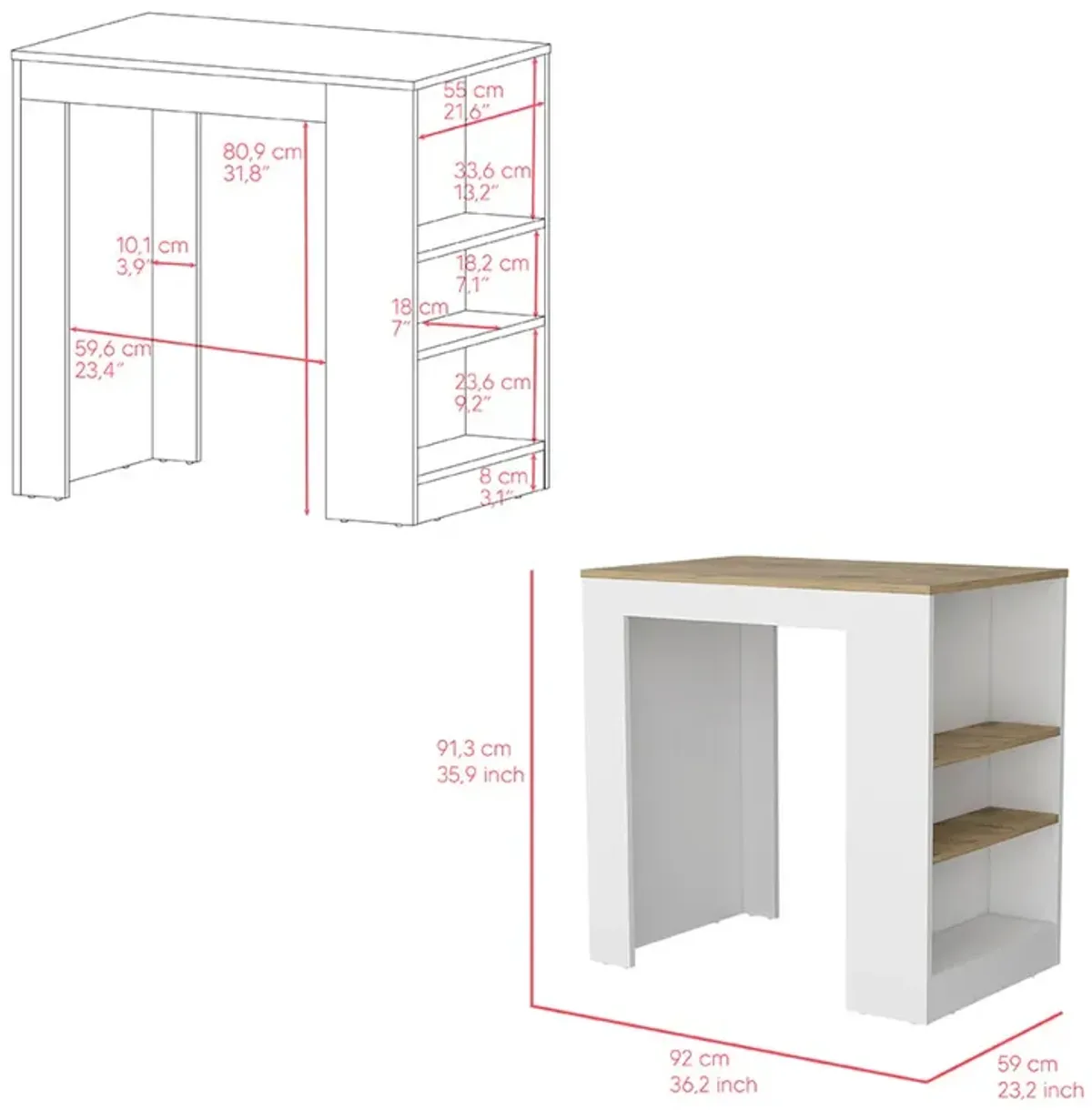 Kitchen Island Doyle, Kitchen, White / Light Oak