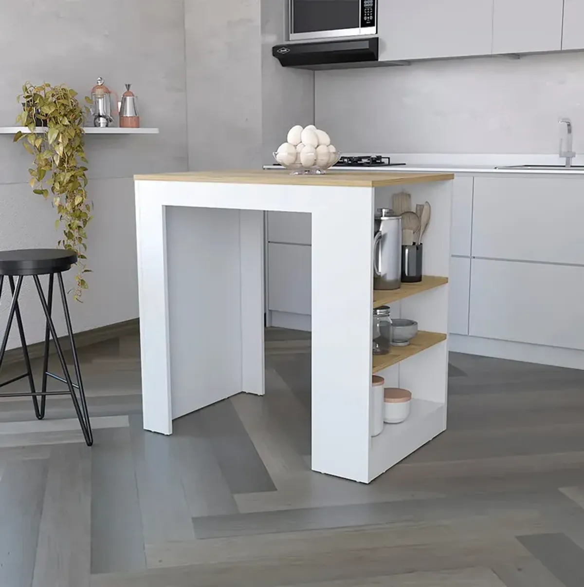 Kitchen Island Doyle, Kitchen, White / Light Oak