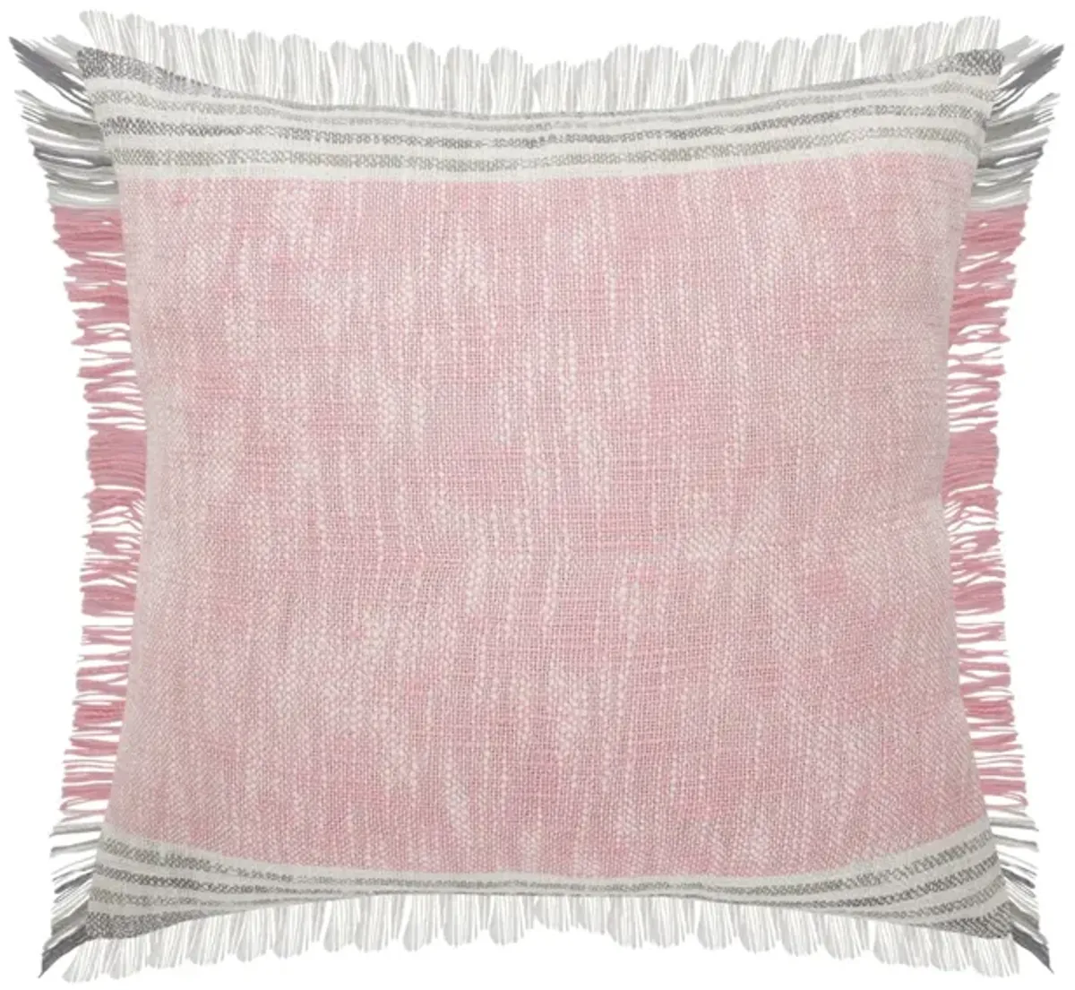 20" Pink and Gray Handmade Square Throw Pillow with Fringe