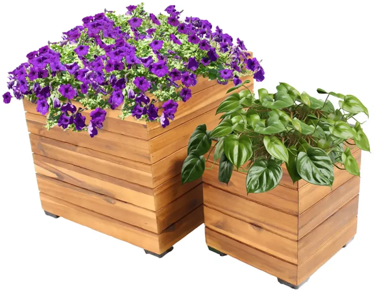 Sunnydaze 2-Piece Acacia Square Planter Boxes with Liners