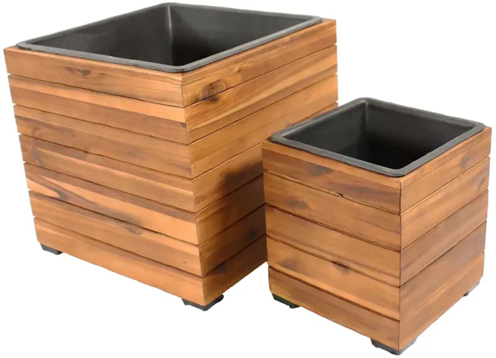 Sunnydaze 2-Piece Acacia Square Planter Boxes with Liners