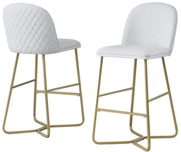 29" White faux leather barstool w/ gold color iron base (set of 2)