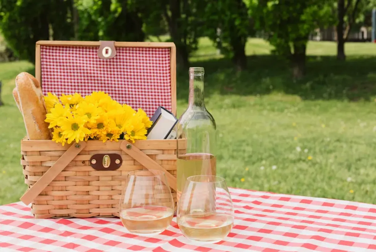 Picnic Basket with Red White Plaid Lining