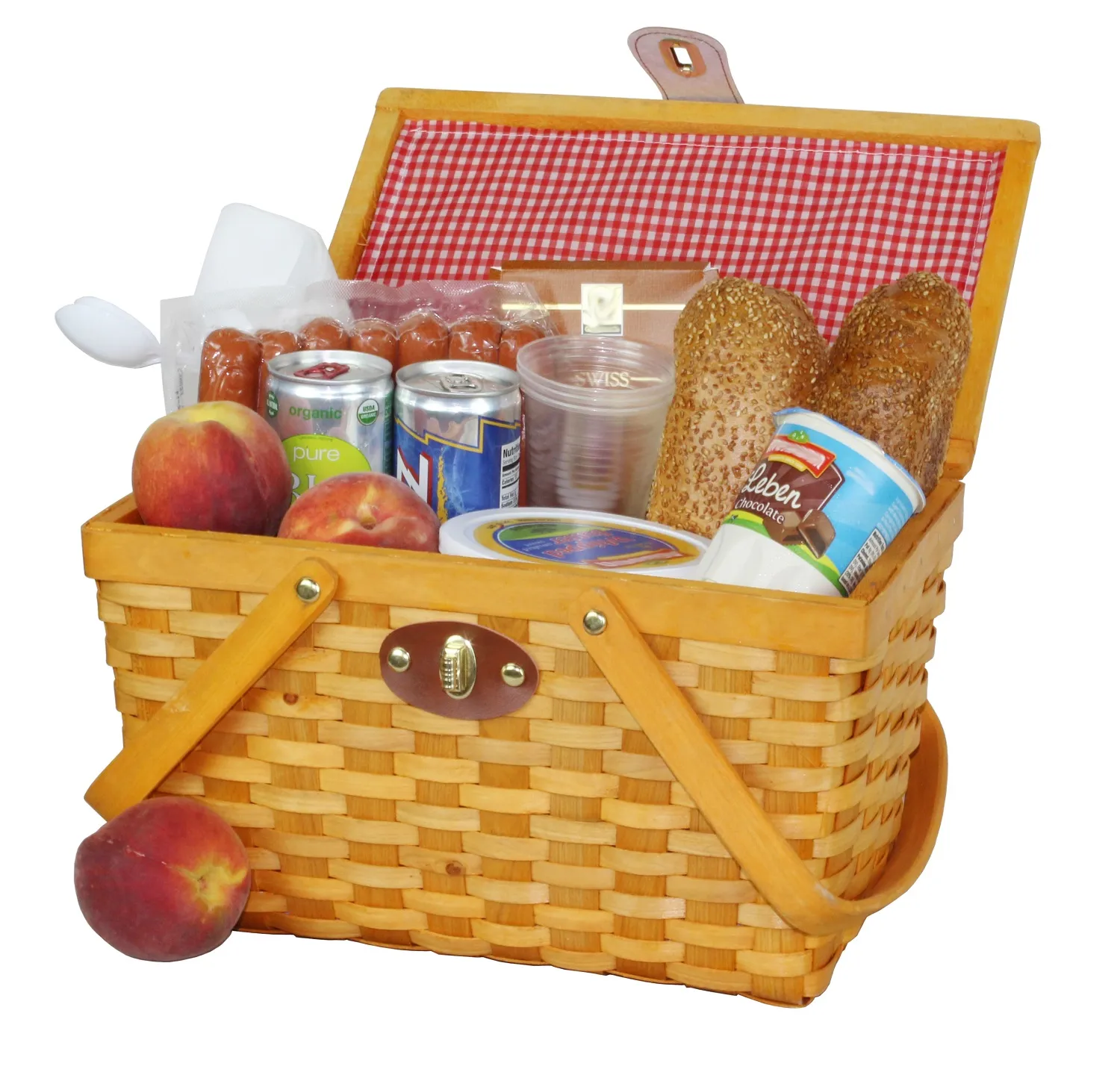 Picnic Basket with Red White Plaid Lining