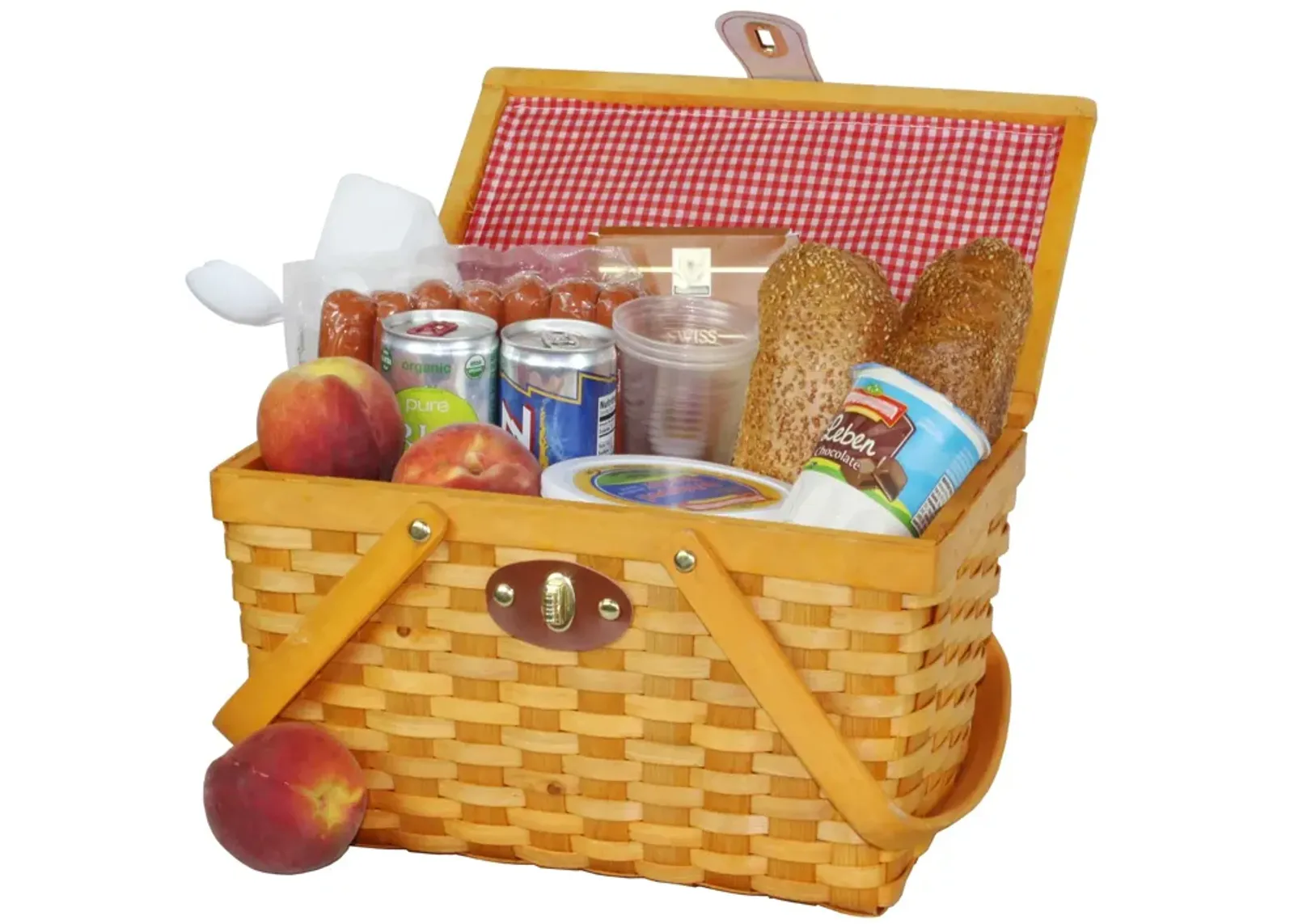 Picnic Basket with Red White Plaid Lining