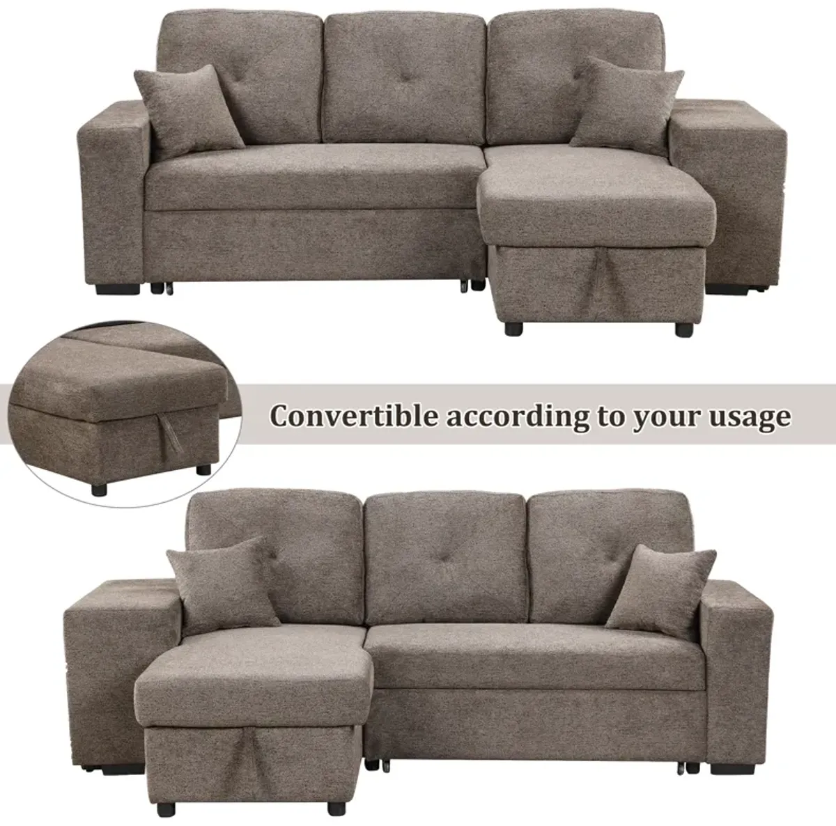 Merax Reversible Sleeper Sectional Sofa Bed