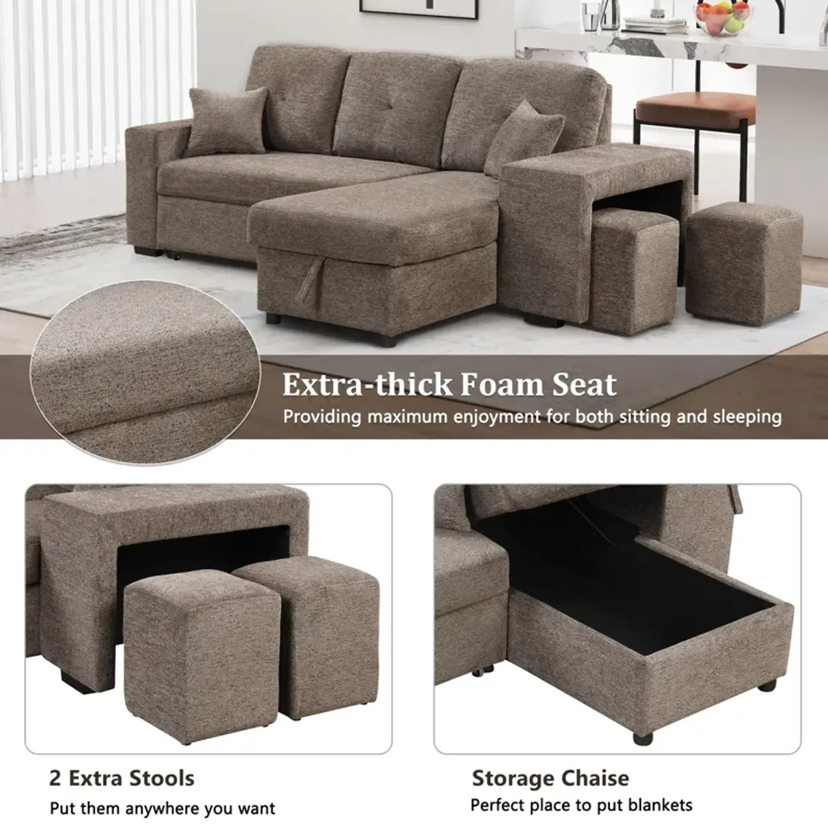 Merax Reversible Sleeper Sectional Sofa Bed