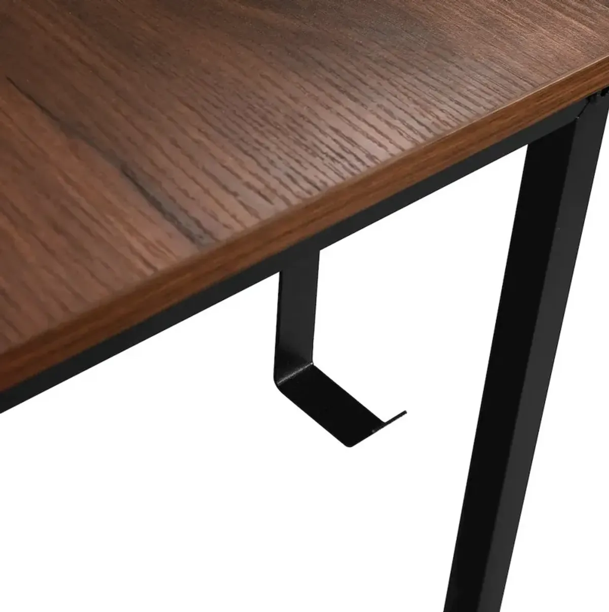 Techni Mobili L-Shape Industrial Desk with storage shelves, Walnut